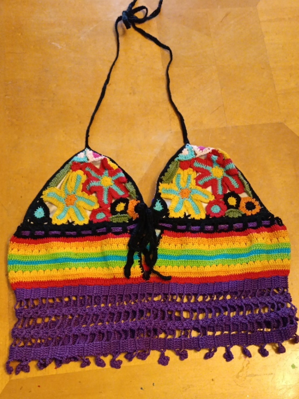 Anna Kosturova Crochet Crop Top — Floral Halter Adjustable At Neck And Back.